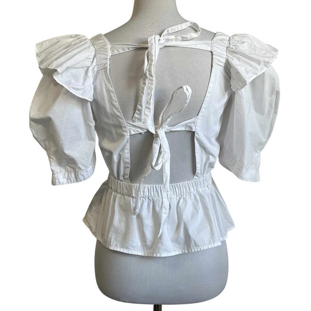 Sea New York Heart Shape Cotton Peplum Top Sz 2 White Short Sleeve Tie Back - Picture 2 of 11